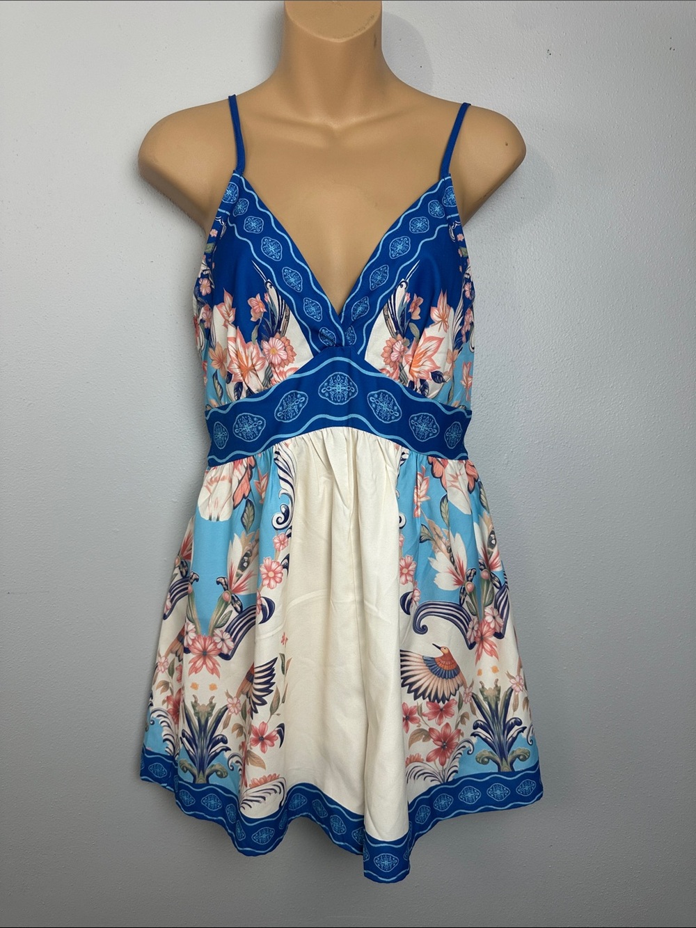 Cupshe Blue & White Floral V-Neck Romper